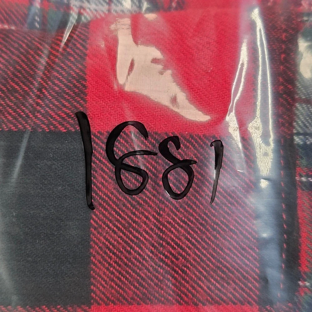 Hollister Sleep Top‎ Women L Red Patchwork Buffalo Plaid Button Up Pajama Shirt